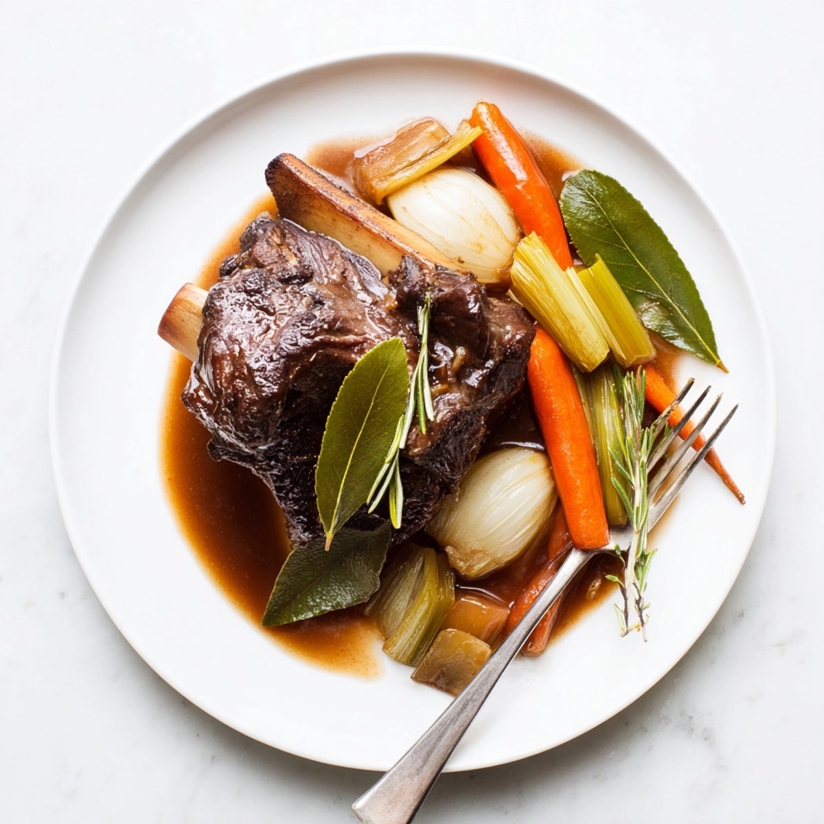 Rustic Apple Cider Braised Short Ribs recipe: aromatic beef falling off the bone, ready to serve.