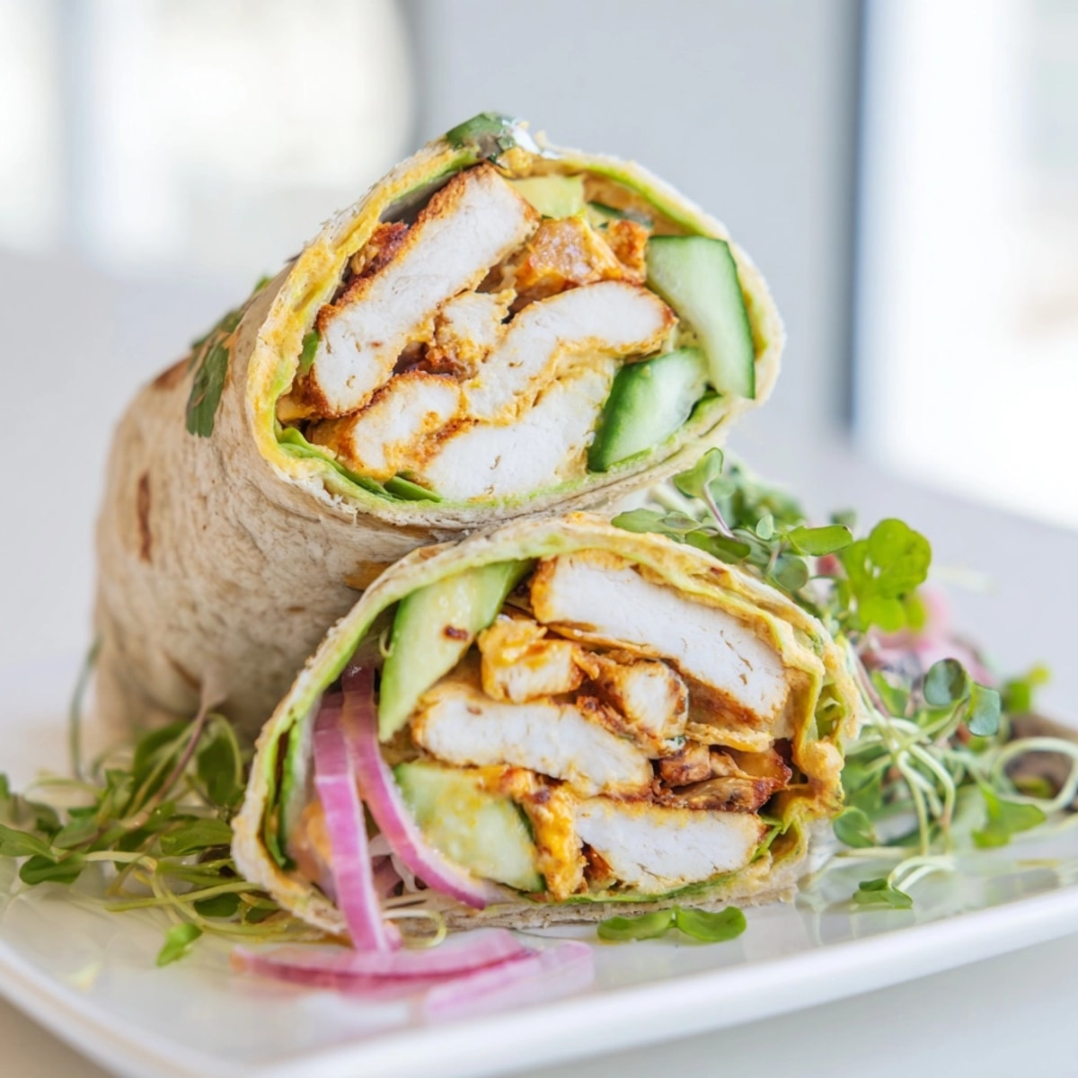 Homemade Microgreen &amp; Honey Mustard Chicken Wraps: a protein-packed, colorful lunchtime delight.