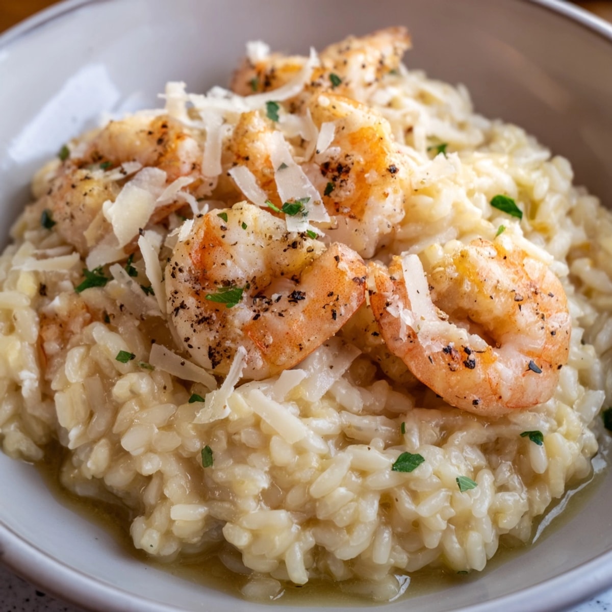 Creamy Saffron & Lemon Risotto with Shrimp, a rich Italian dinner recipe.