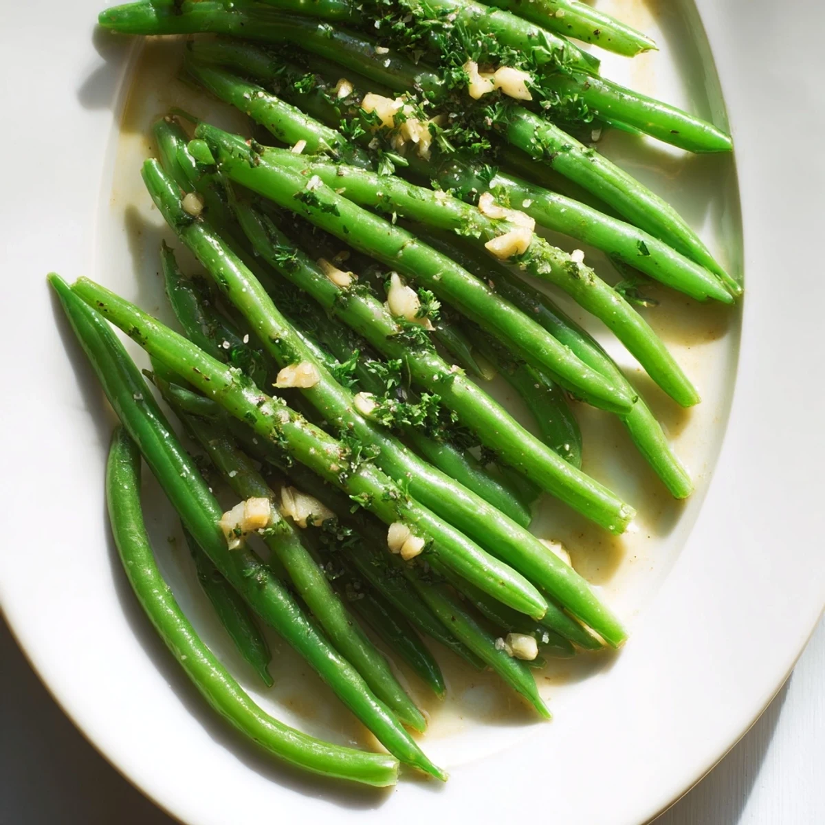 Appetizing photo of Garlic Butter Green Beans ready to serve, a flavorful and simple American side.
