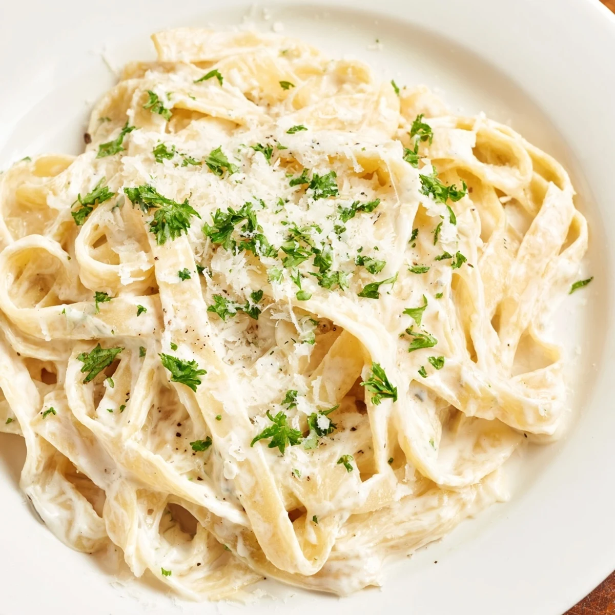 Steaming Creamy Fettuccine Alfredo, featuring glistening noodles and a blanket of Parmesan cheese and parsley.