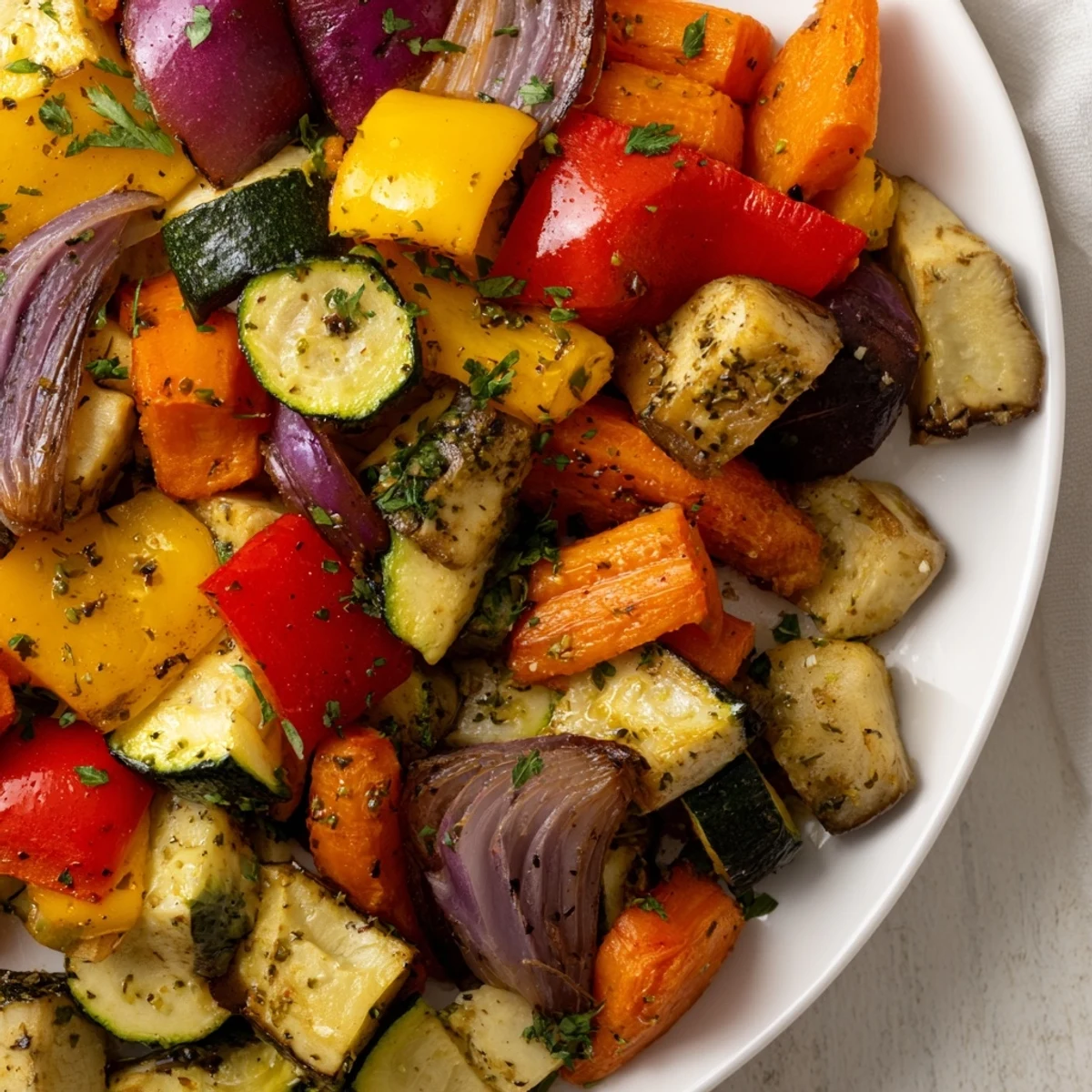 Golden, caramelized Roasted Vegetables, a healthy and colorful side dish ready to serve.