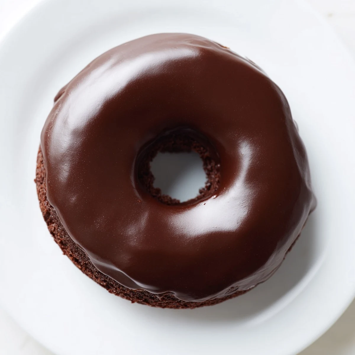 Fluffy chocolate donut glazed, perfect for breakfast; imagine the rich cocoa and sweet glaze.