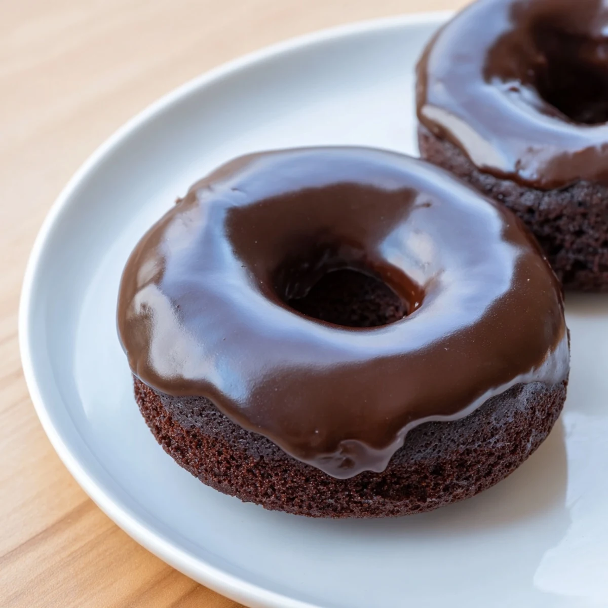 Freshly baked chocolate donut, with a smooth, glossy glaze, a classic American treat.