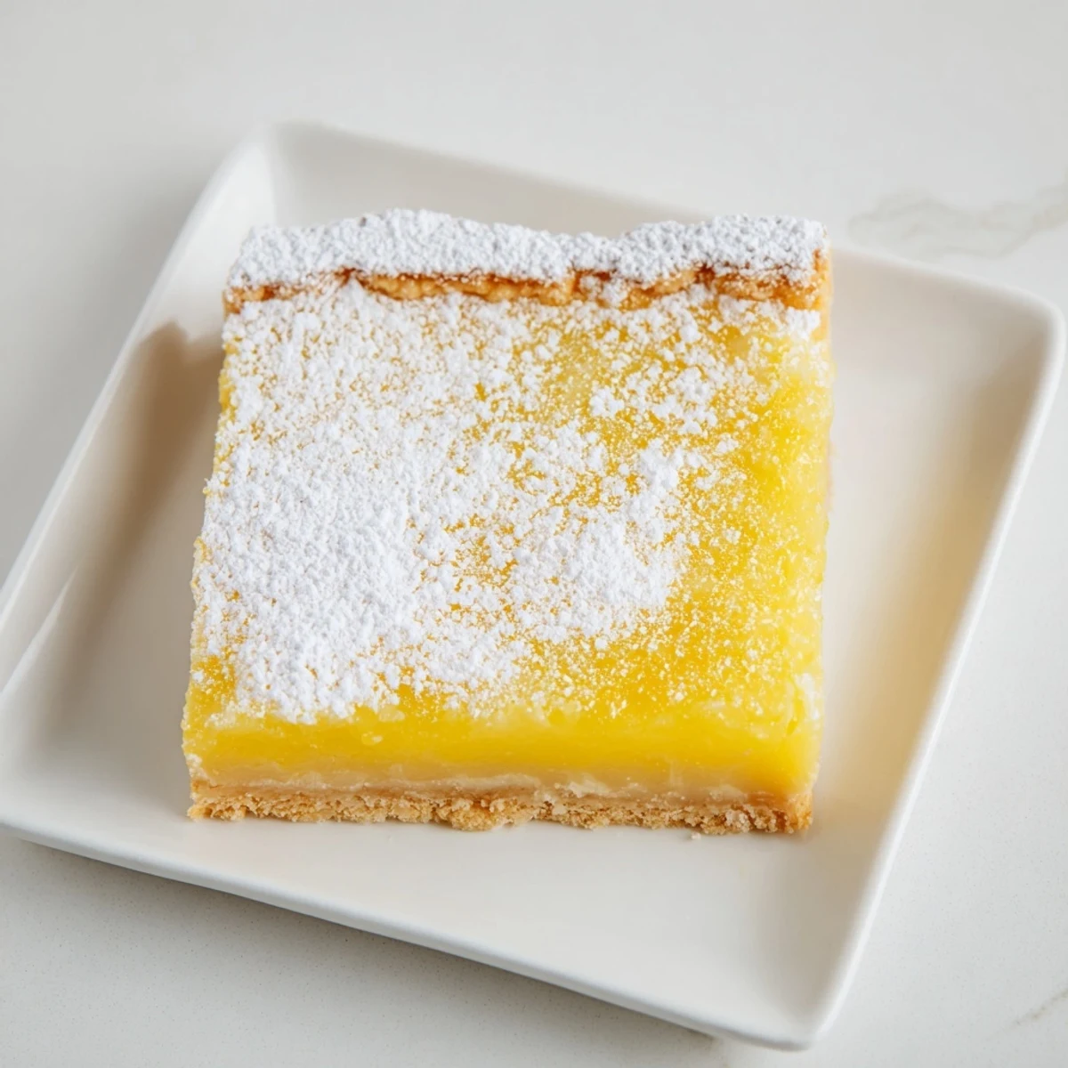 A close-up shot of tangy lemon bars, showcasing their vibrant, yellow lemon curd.