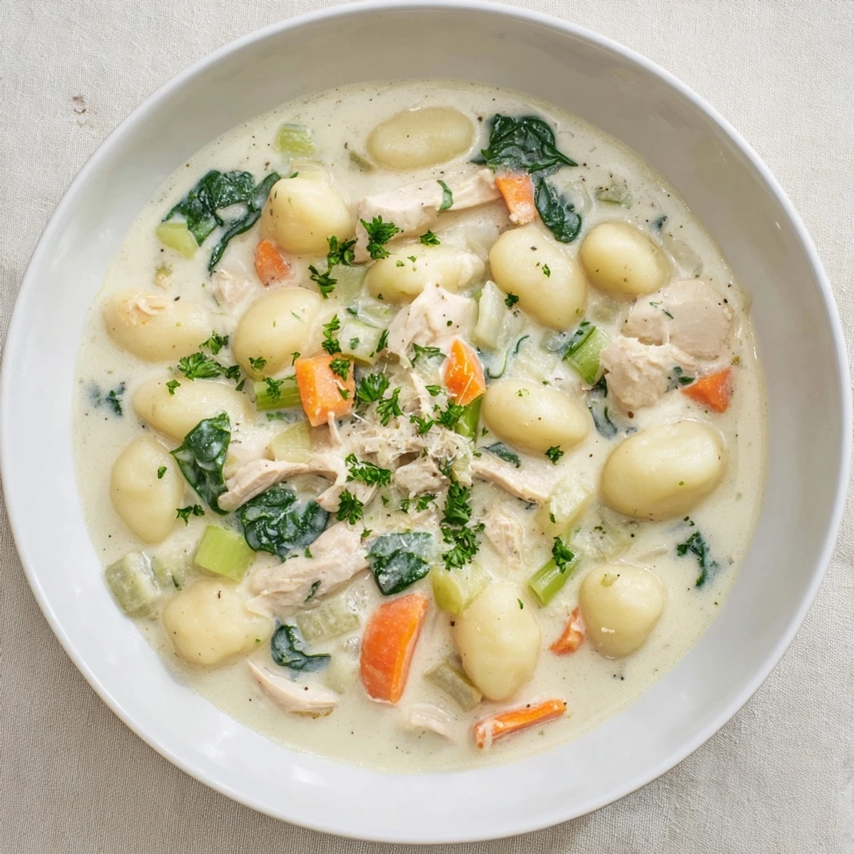 Creamy Chicken and Gnocchi Soup: A luscious bowl overflowing with tender chicken and pillowy gnocchi.