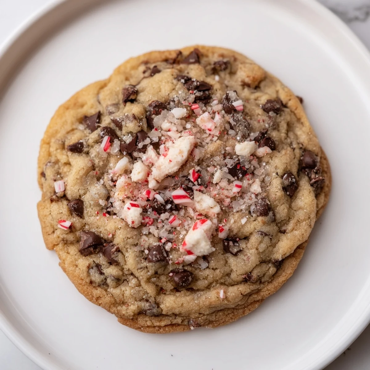 Warm, golden Peppermint Chocolate Chip Cookies, fresh from the oven, offering a delightful minty aroma.