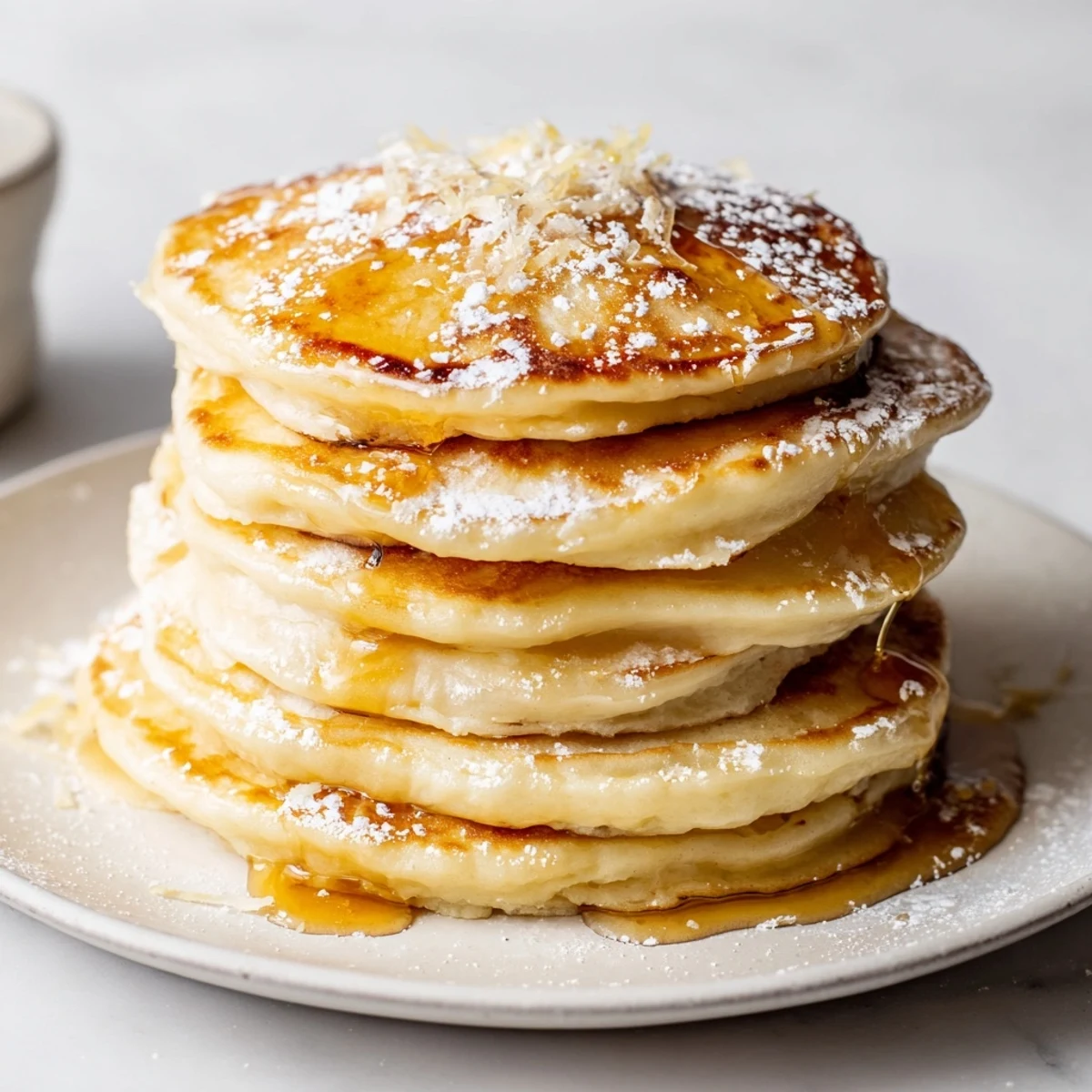 Golden-brown Lemon Ricotta Pancakes, fresh from the skillet, perfect for a cozy brunch spread.