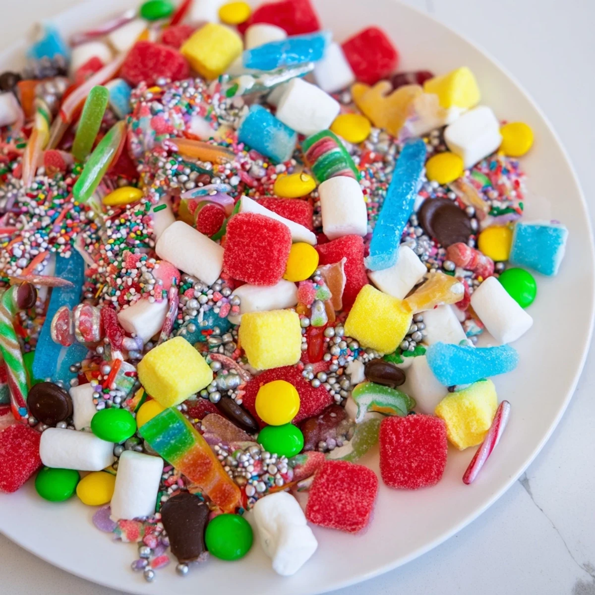 Decorating a gingerbread house: a photo of vibrant candies and sprinkles placed onto a charming cottage.