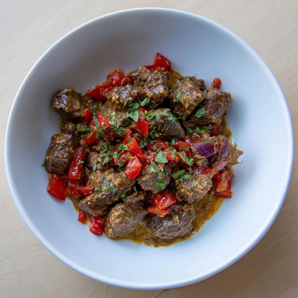 Hearty Spiced Meat dish, glistening and ready, ideal for a flavorful main course.