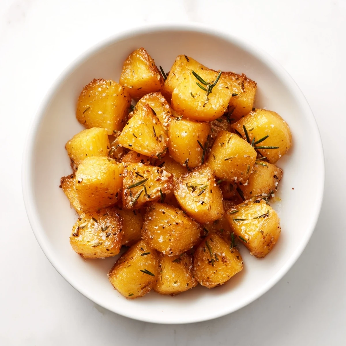 A close-up view of irresistibly crispy Crispy Duck Fat Potatoes, ready to be served hot.