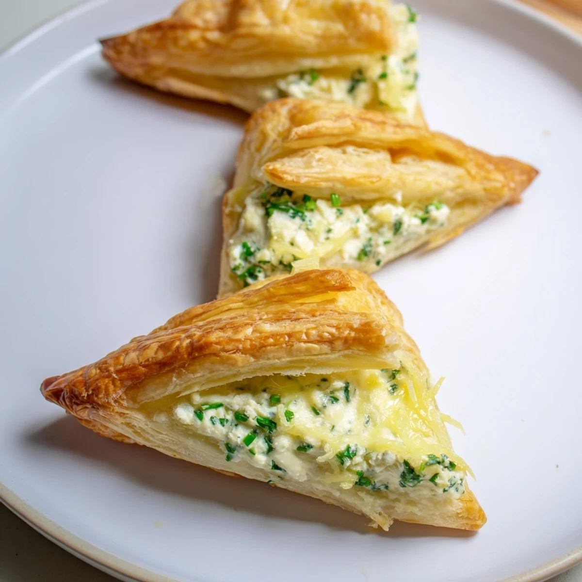 Golden brown Savory Pastry Puffs, crispy and light, filled with creamy, cheesy herb filling, ready to serve.