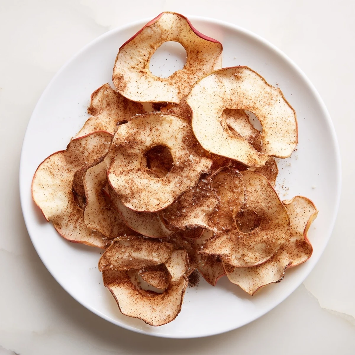 Golden, crispy Spiced Apple Chips, radiating warmth, laid out on a baking sheet, ready to enjoy.
