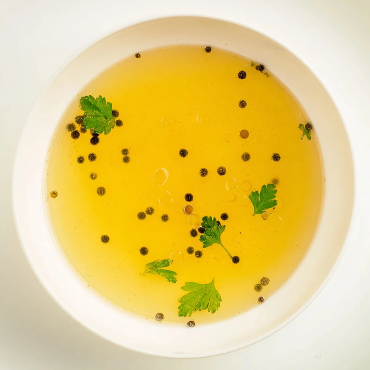 This image shows the rich, dark color and depth of flavor in homemade beef stock.