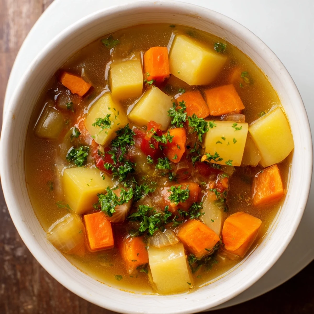 Bubbling Winter Solstice Soup, a vibrant mix of root vegetables and herbs, ready to warm you.