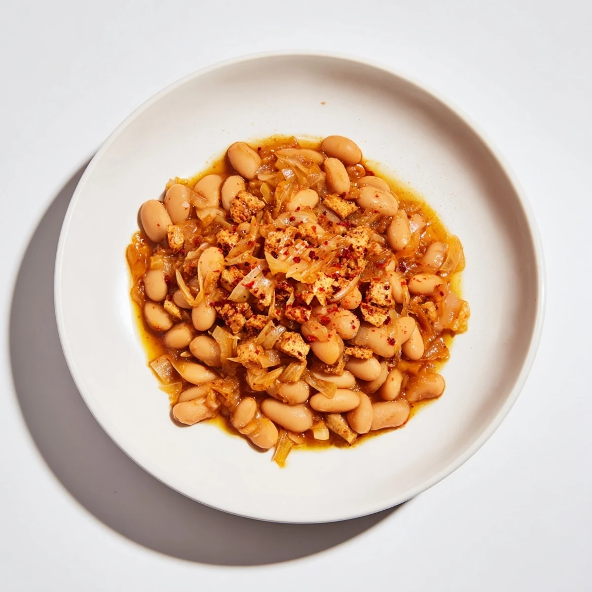 A close-up of hearty Baked Beans with Molasses glistening, perfect alongside barbecue favorites.