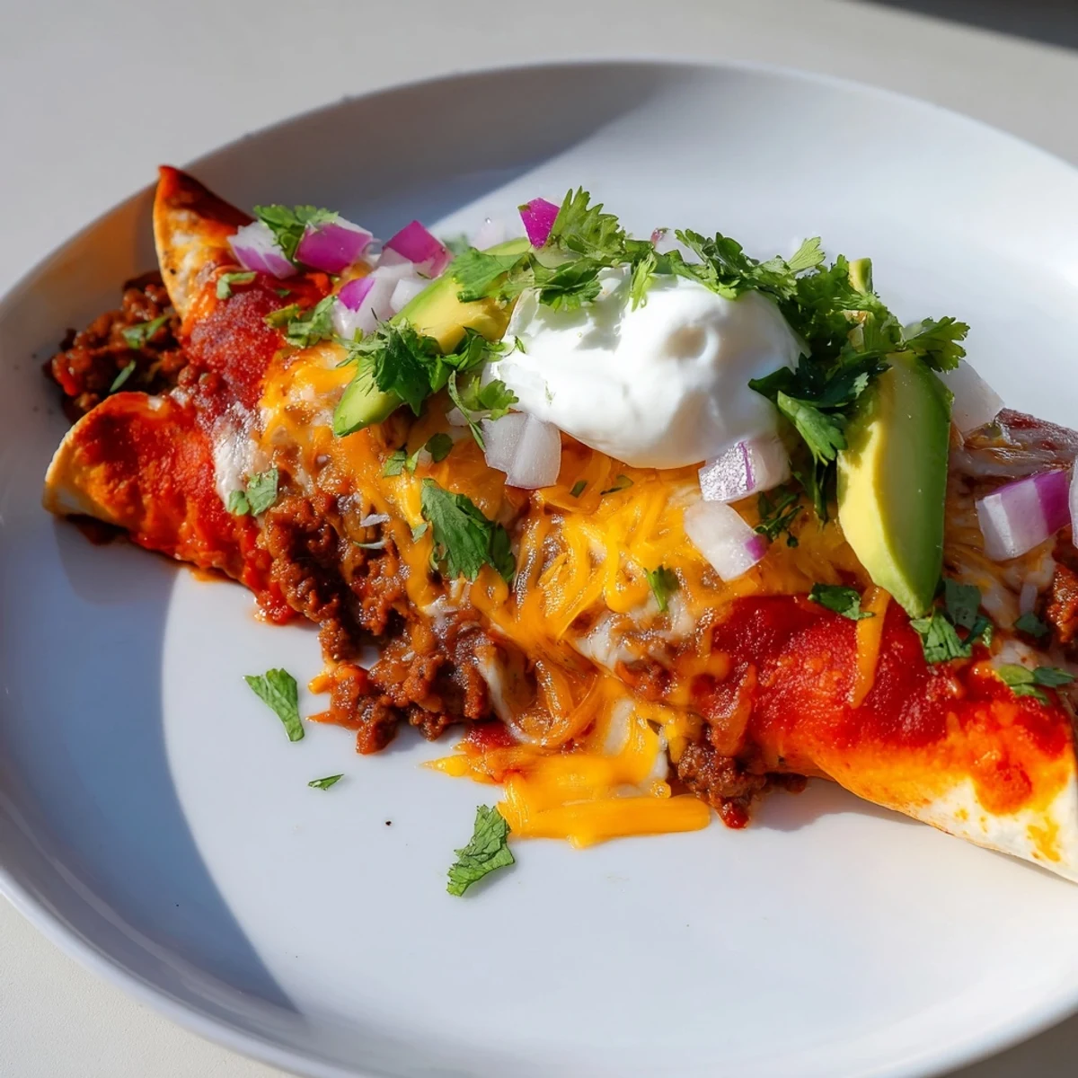 Golden, bubbly baked beef enchiladas, a comforting Tex-Mex classic with melted cheese and savory beef.