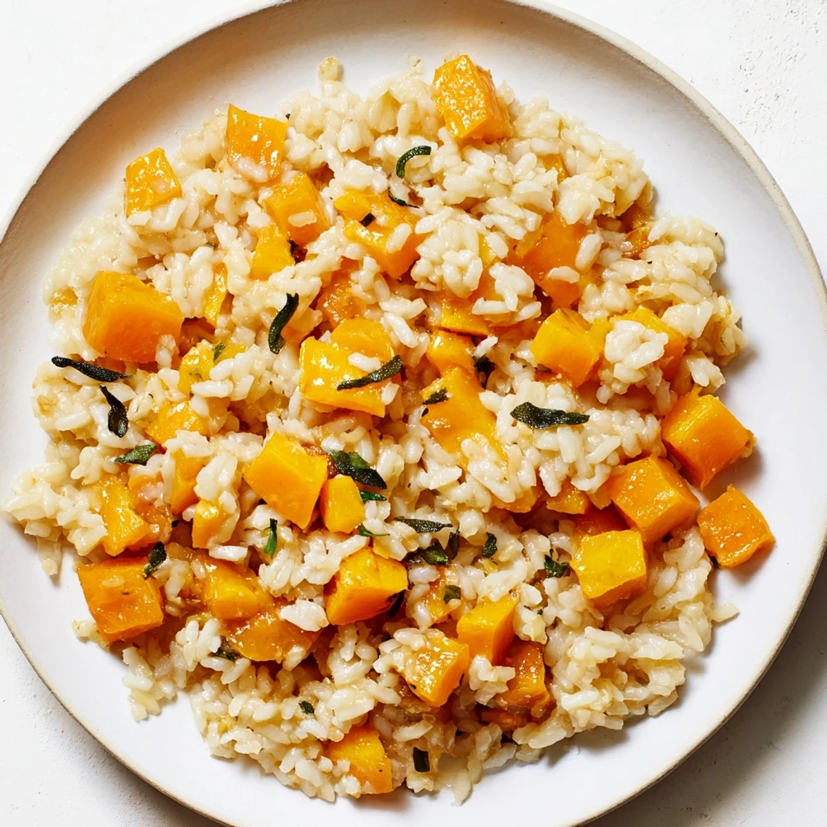 Warm, rich, Italian butternut squash risotto in a bowl, perfect for a cozy fall dinner.