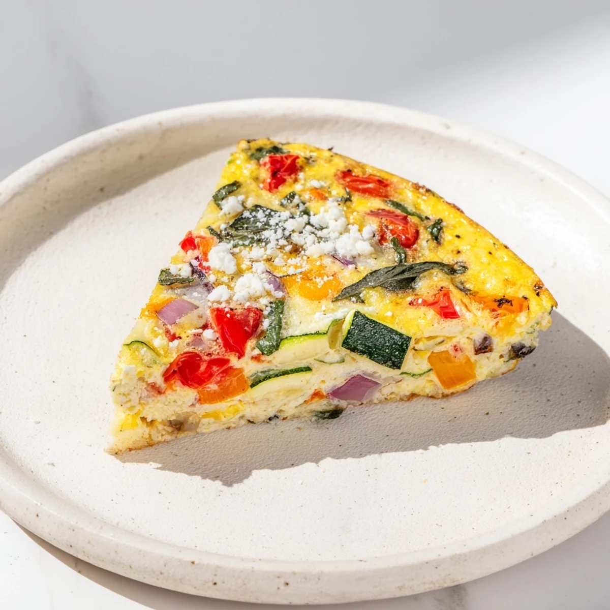 A golden and bubbly Veggie Frittata, bursting with colorful vegetables ready for brunch.