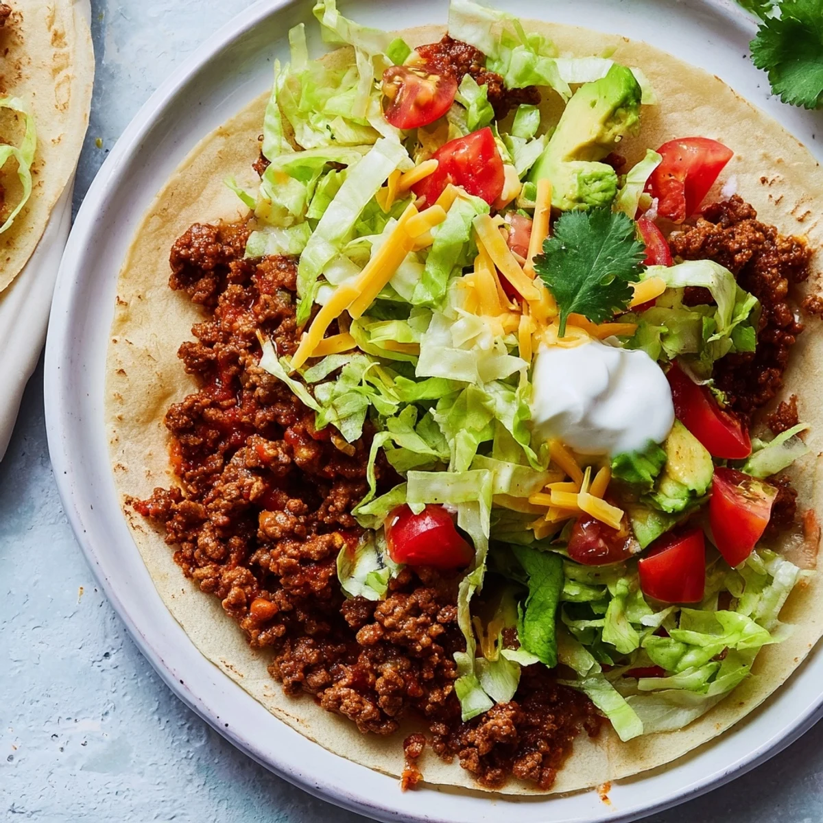 Close-up of delicious Spicy Beef Tacos, showcasing the tender beef and vibrant toppings; a perfect taco night.