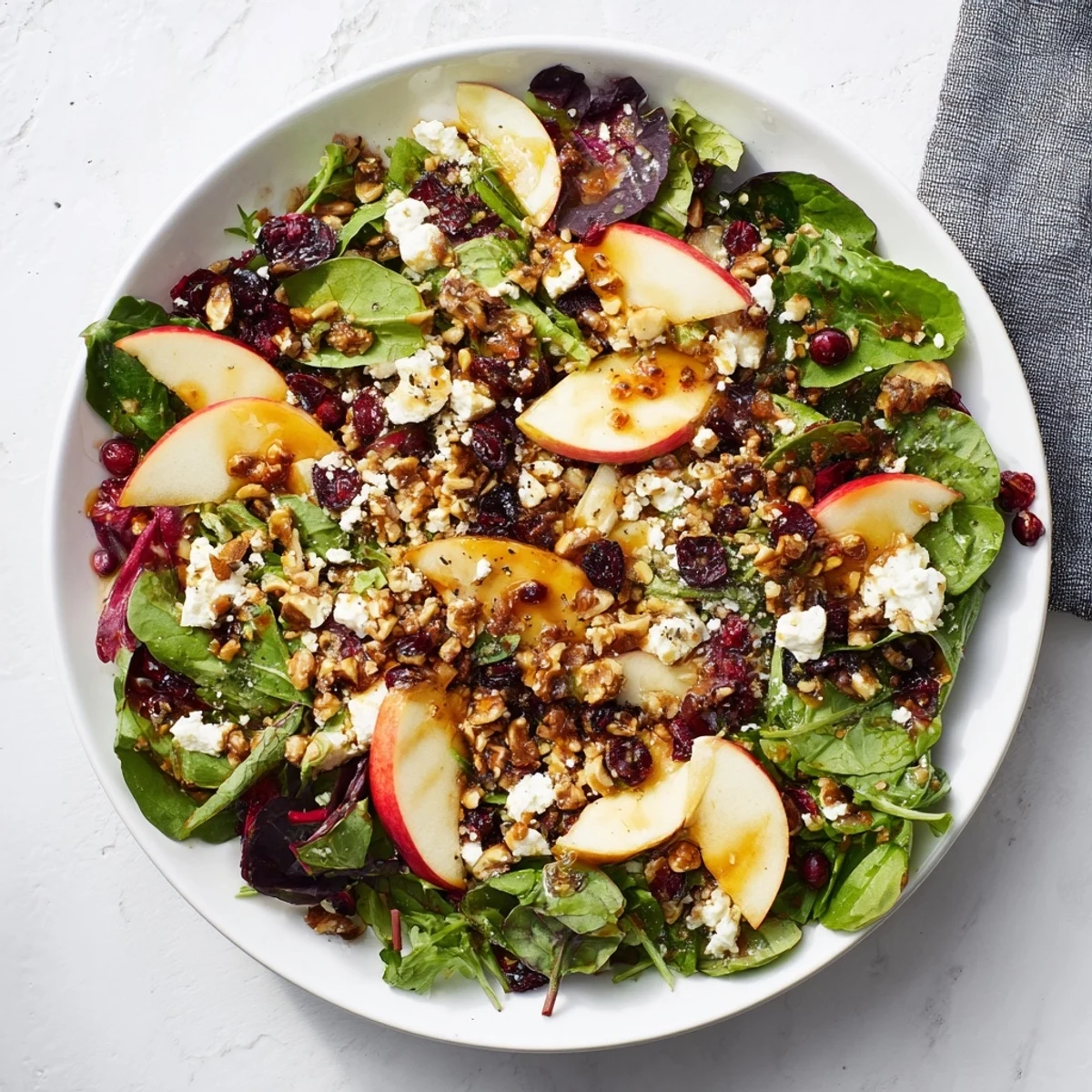Fresh walnut salad with toasted walnuts and crisp greens, ready to toss with tangy vinaigrette.