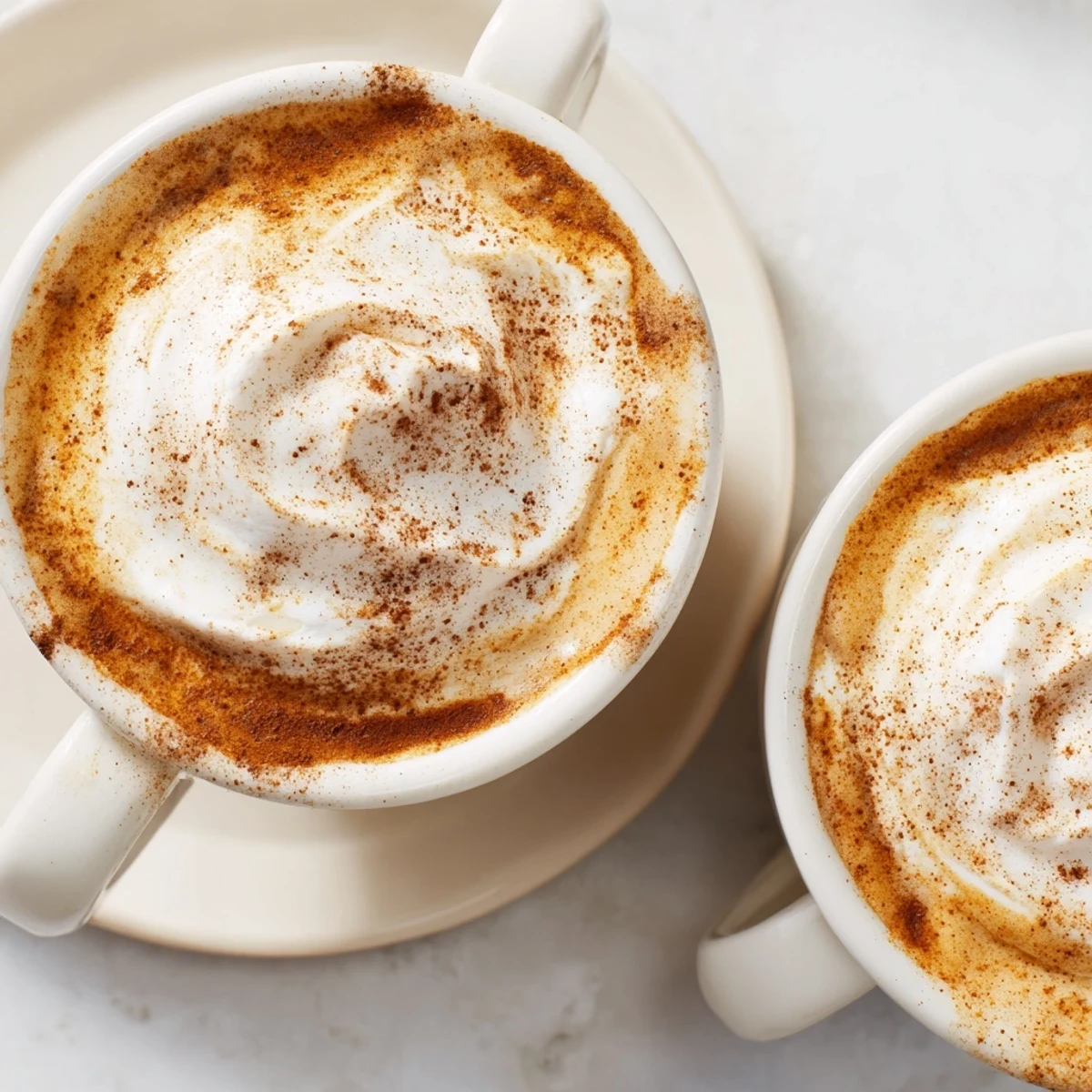 Steaming mug of Gingerbread Latte, topped with whipped cream and cinnamon, ready to enjoy.