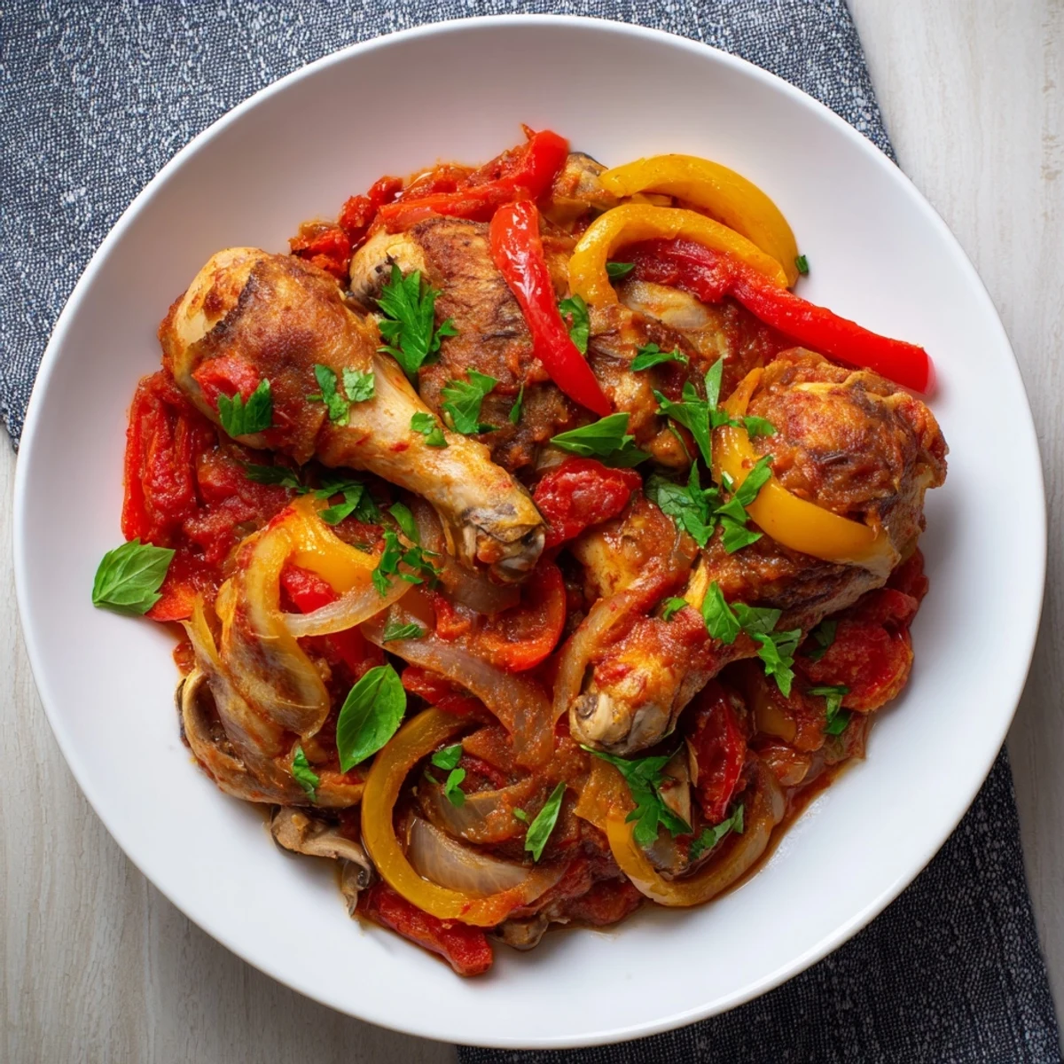 Imagine the aroma: This Slow Cooked Chicken Cacciatore shows juicy chicken and hearty vegetables.