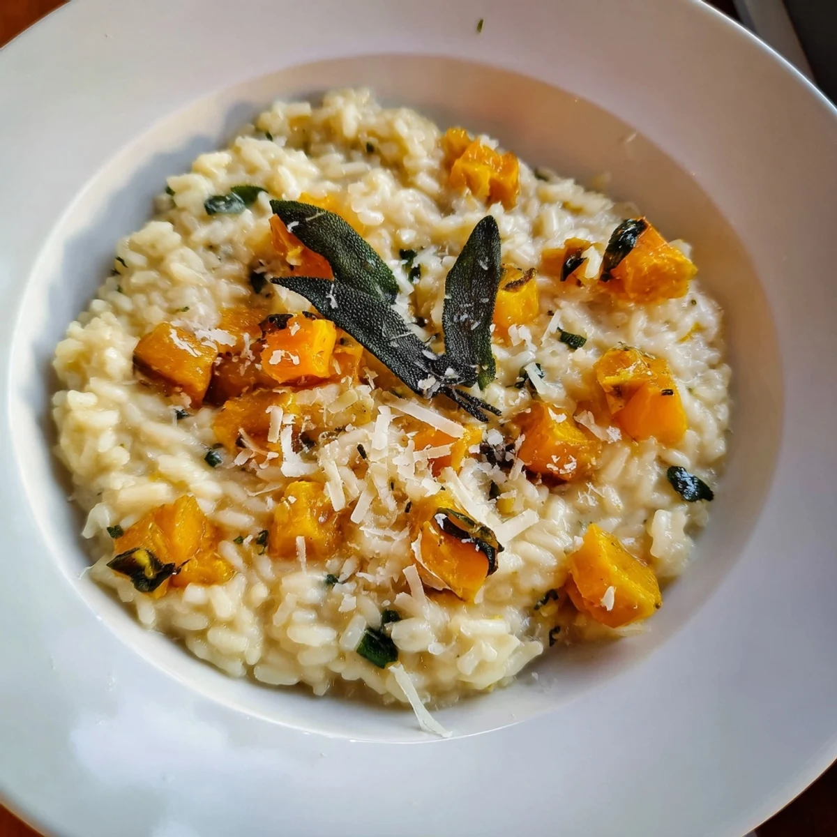 Golden Roasted Pumpkin and Sage Risotto, creamy and comforting, perfect for fall flavors.