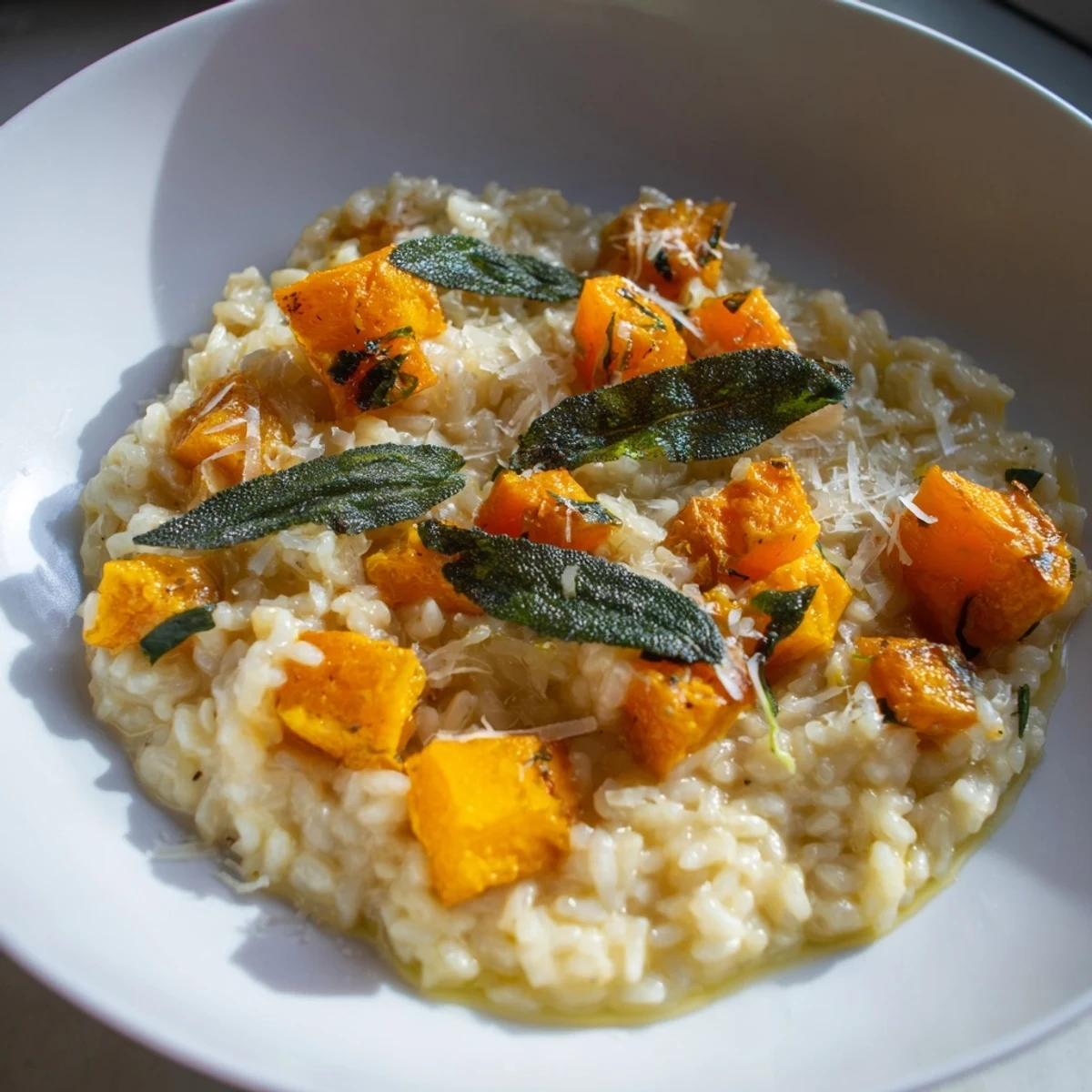 This beautiful bowl of Roasted Pumpkin and Sage Risotto offers the delicious essence of fall.