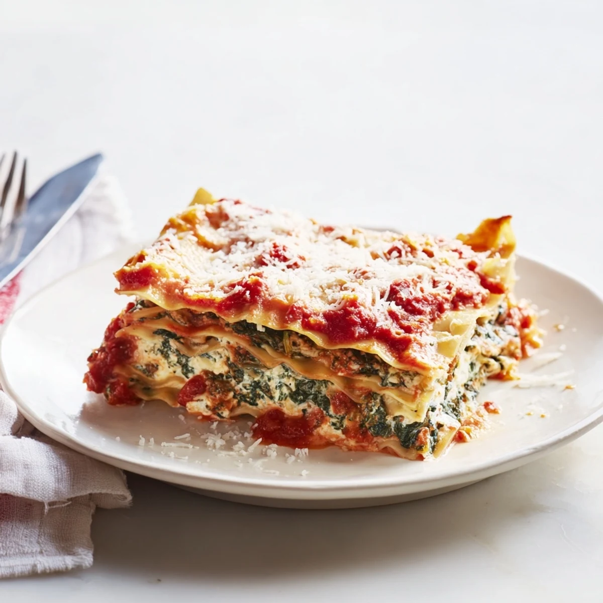 The satisfying, steaming layers of this flavorful Vegetarian Lasagna with spinach look absolutely delicious.