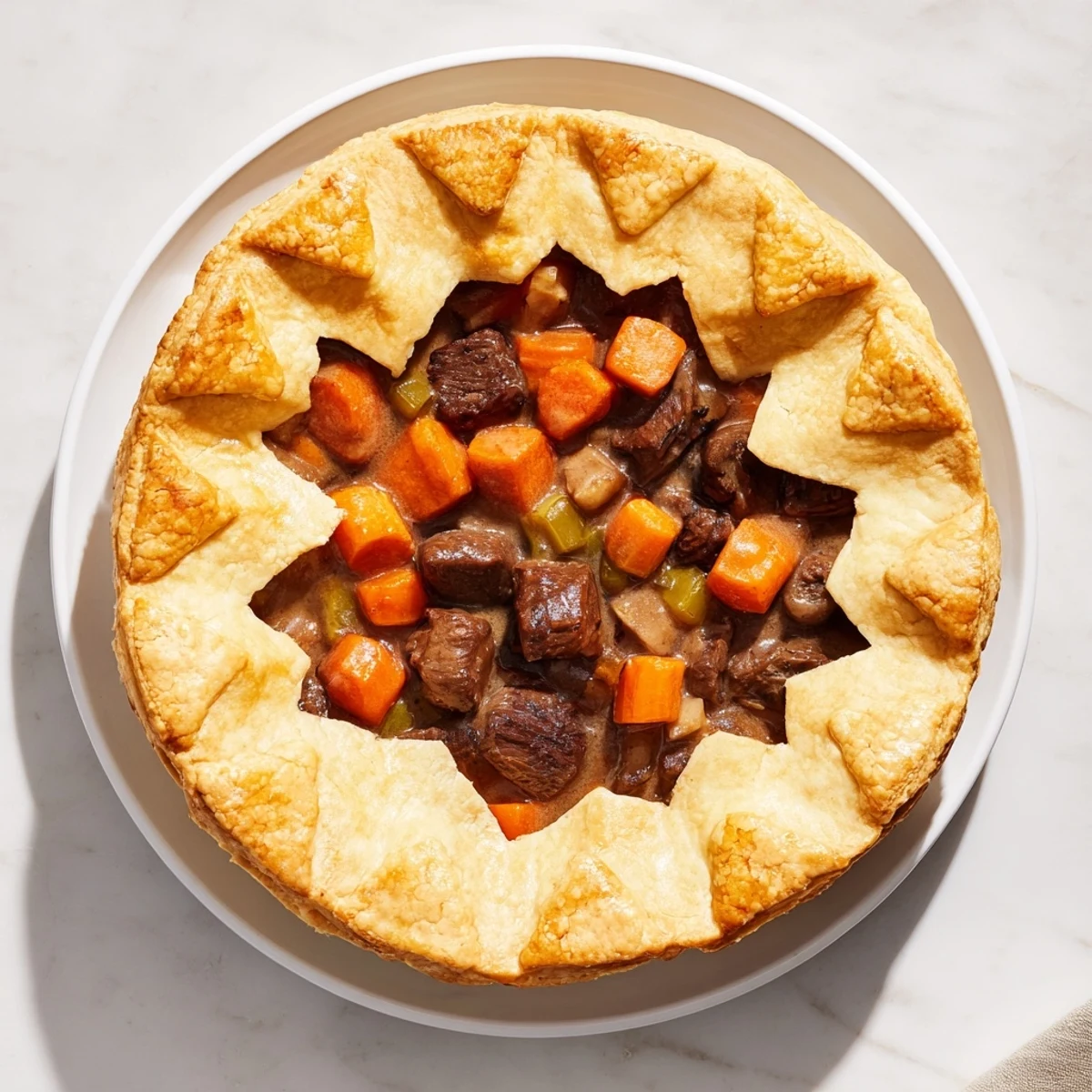 Hearty Beef and Ale-Free Pie, a British classic featuring tender beef with a savory, delicious filling.
