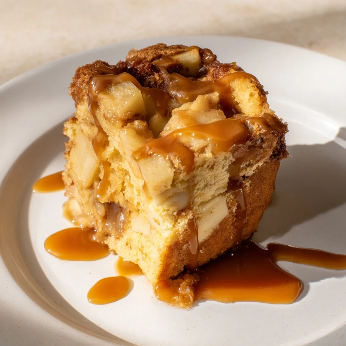 Freshly baked Sticky Toffee Apple Cake, smelling of cinnamon and brown sugar, perfect for dessert tonight.