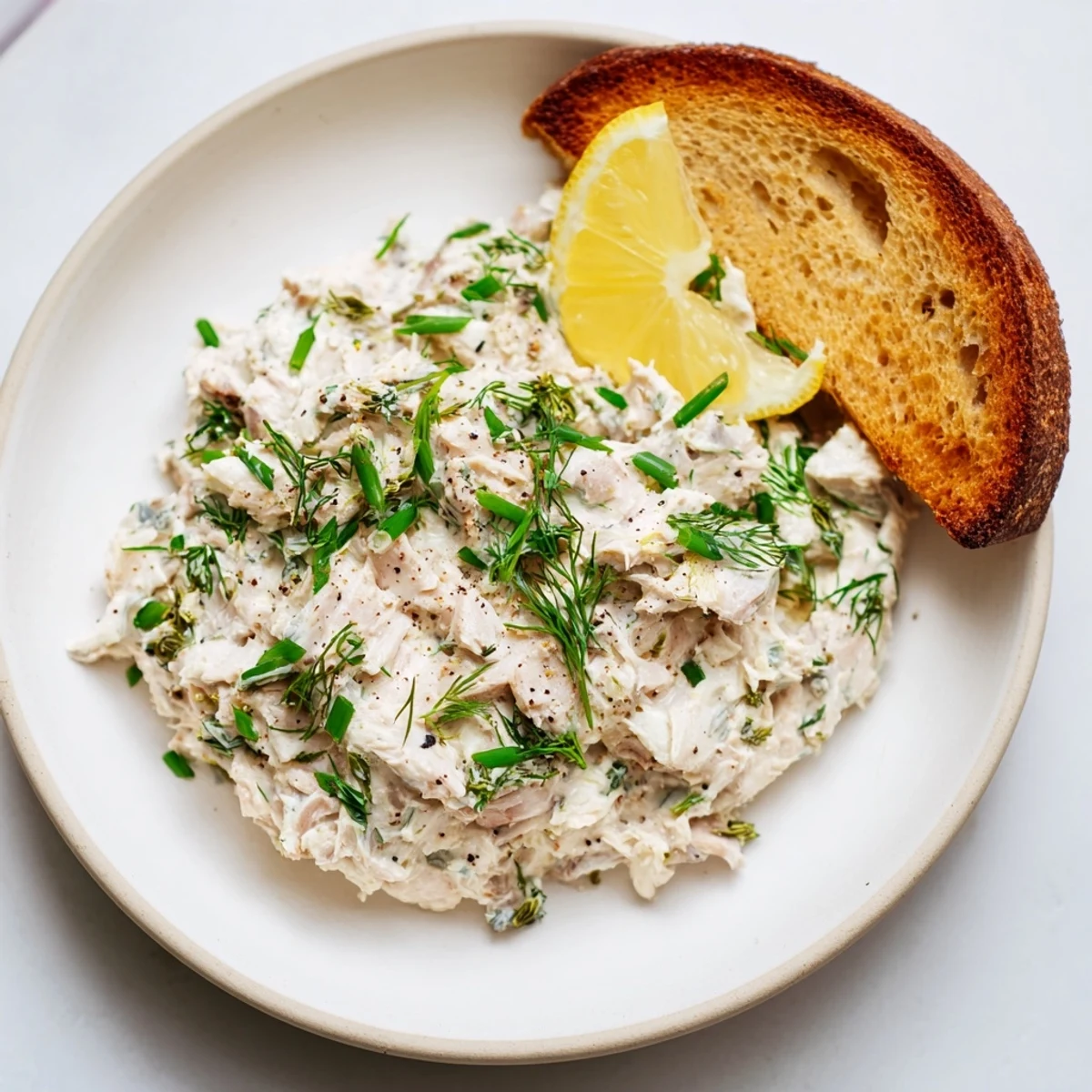 Enjoy a spoonful of flavorful Smoked Mackerel Pate, garnished with herbs and a squeeze of fresh lemon.