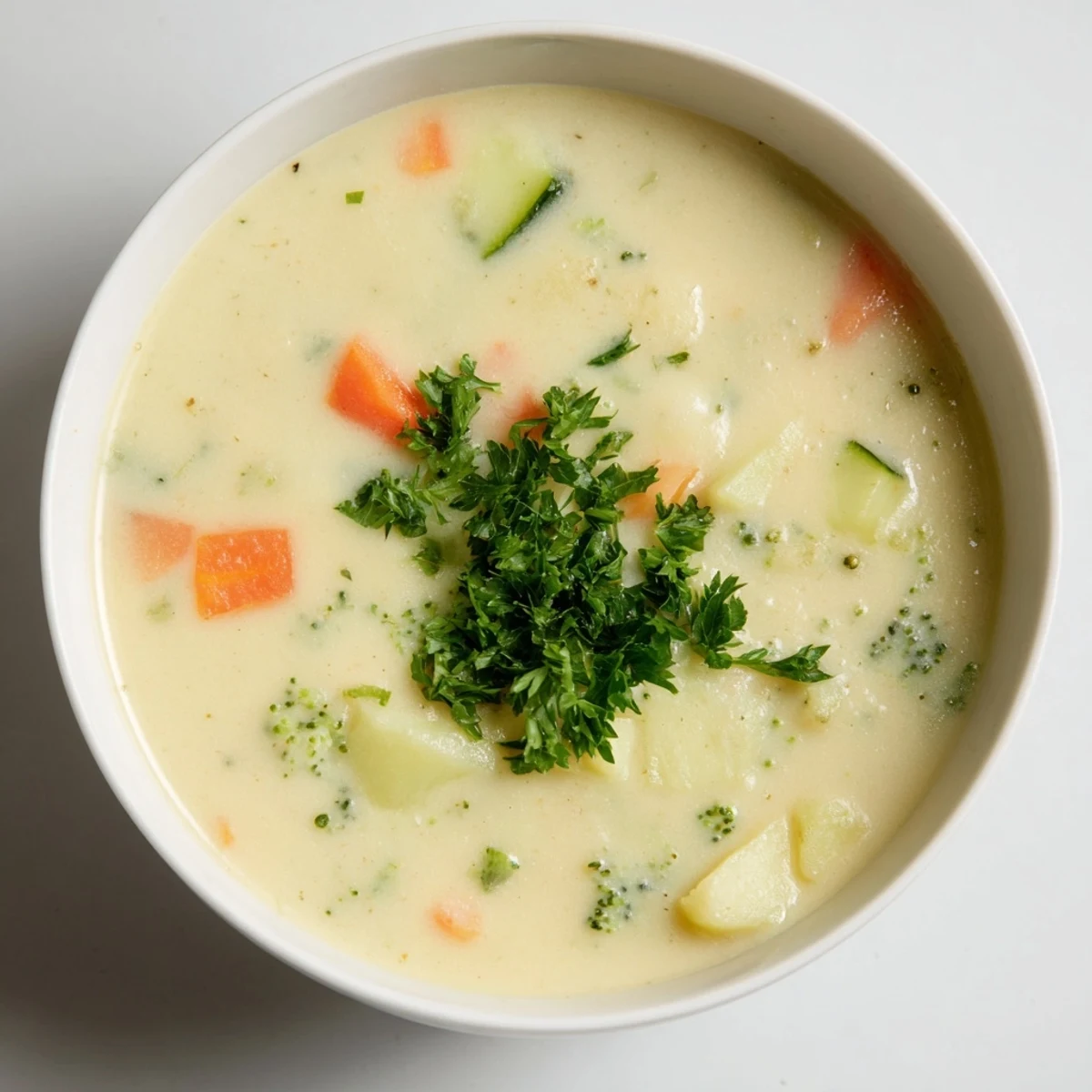 Enjoy a steaming bowl of Creamy Vegetable Soup, perfect for a chilly evening with crusty bread.