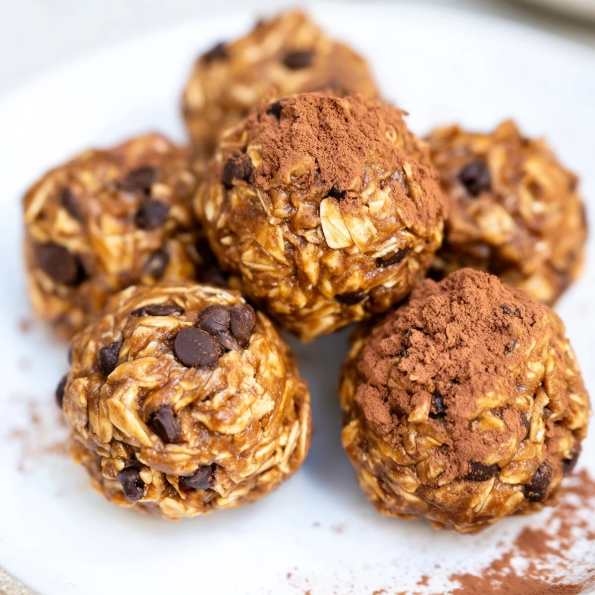 A close-up of delicious Chocolate Peanut Butter Energy Balls, a perfect quick snack choice.