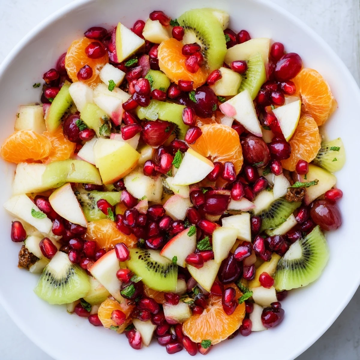 Vibrant Winter Fruit Salad with Honey Lime Dressing, bursting with fresh oranges and juicy pomegranate seeds.