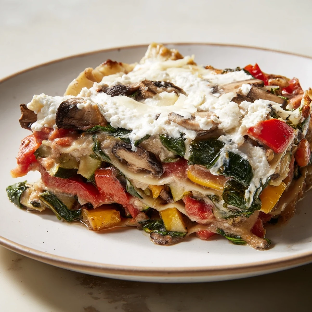This rich and creamy roasted vegetable lasagna with white sauce delivers comforting layers of flavor in every bite.