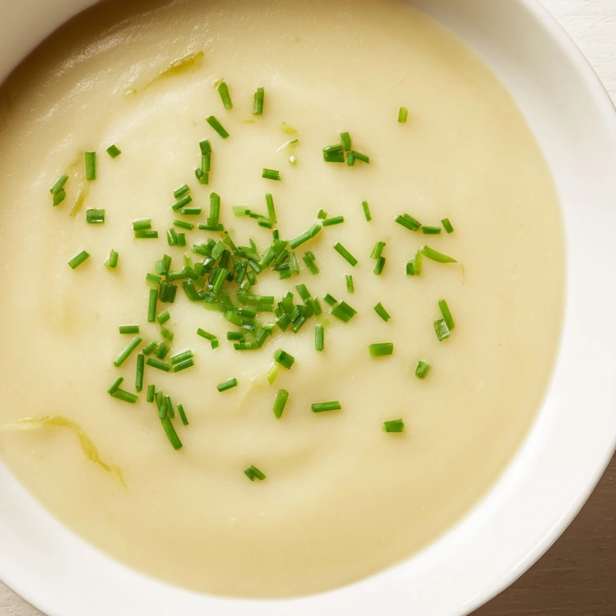 Rich, creamy potato leek soup steaming in a bowl, perfect for a cozy, comforting meal.