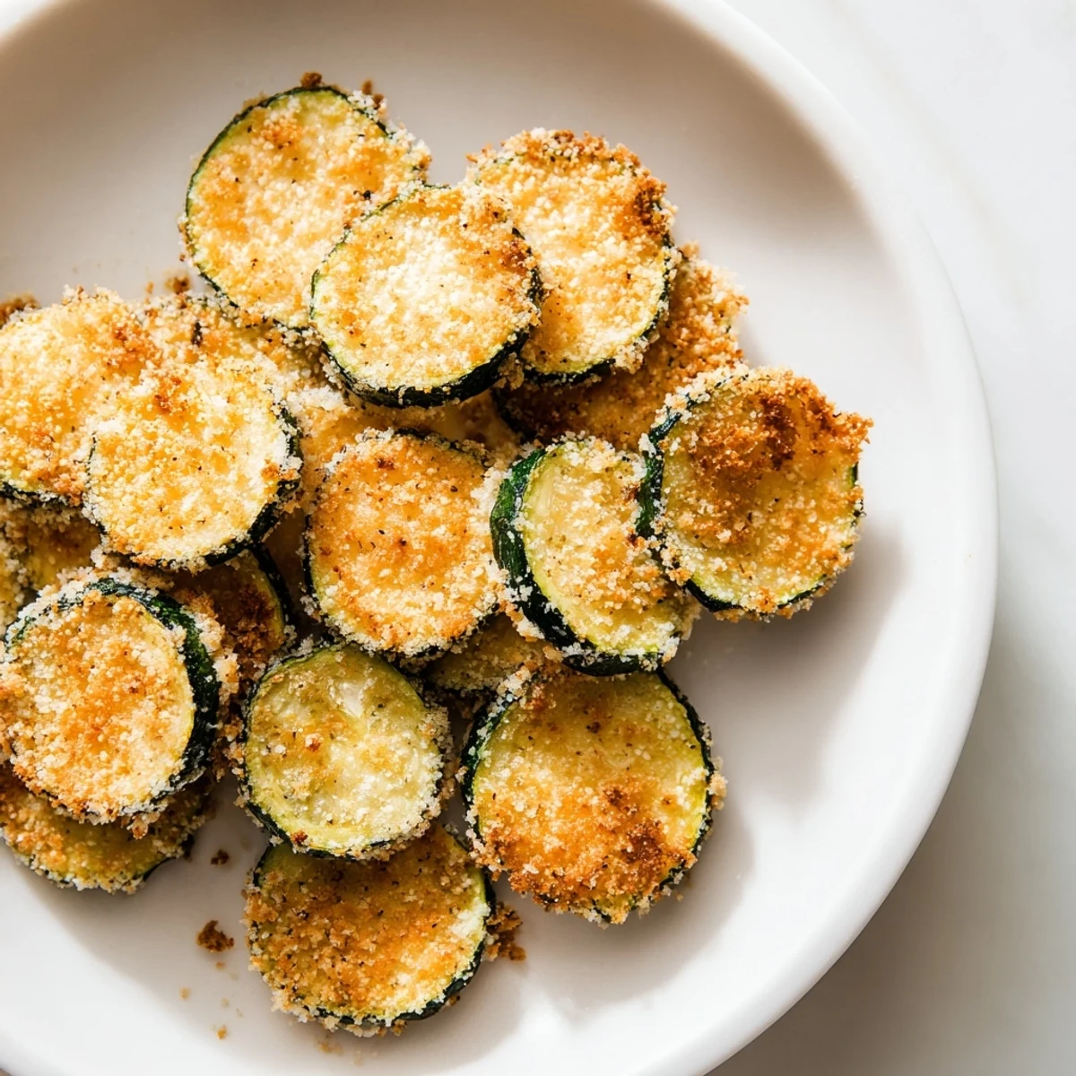 Close-up of freshly made Air Fryer Zucchini Chips, offering savory, crunchy bites with every bite.