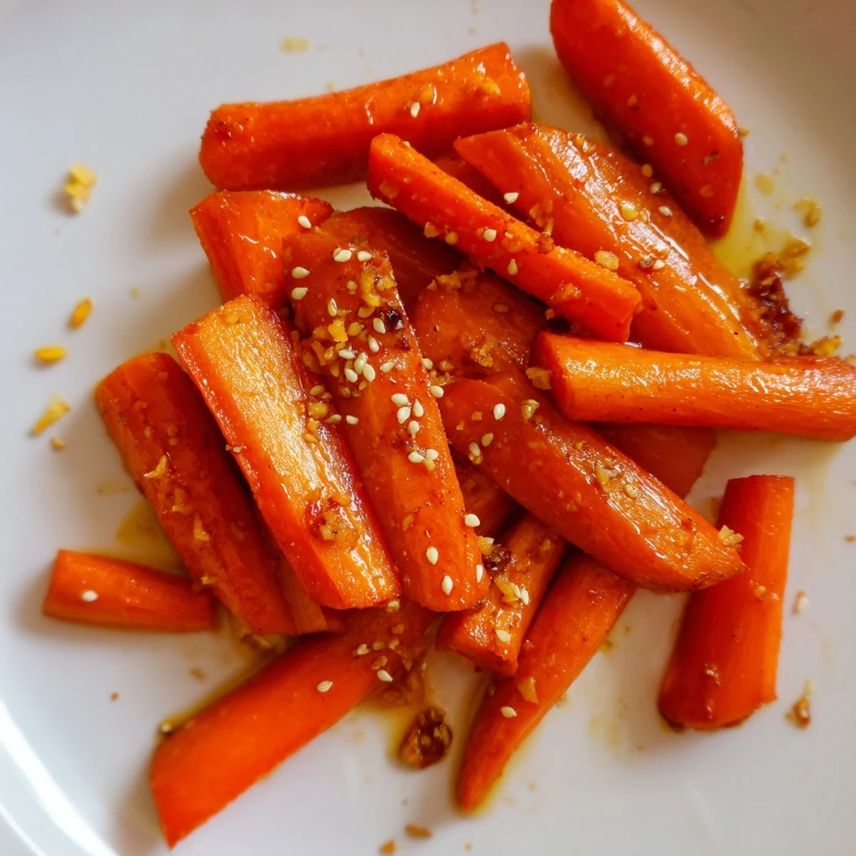 Golden roasted carrots with ginger, a vibrant side dish, glistening with honey glaze.