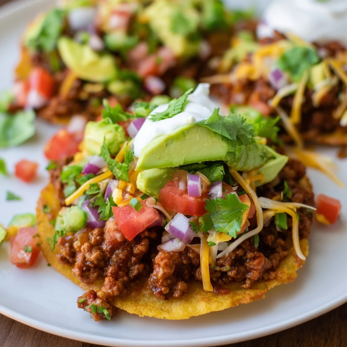Picture the delicious Beef Tostadas: crispy tortillas topped with savory beef and vibrant salsa.