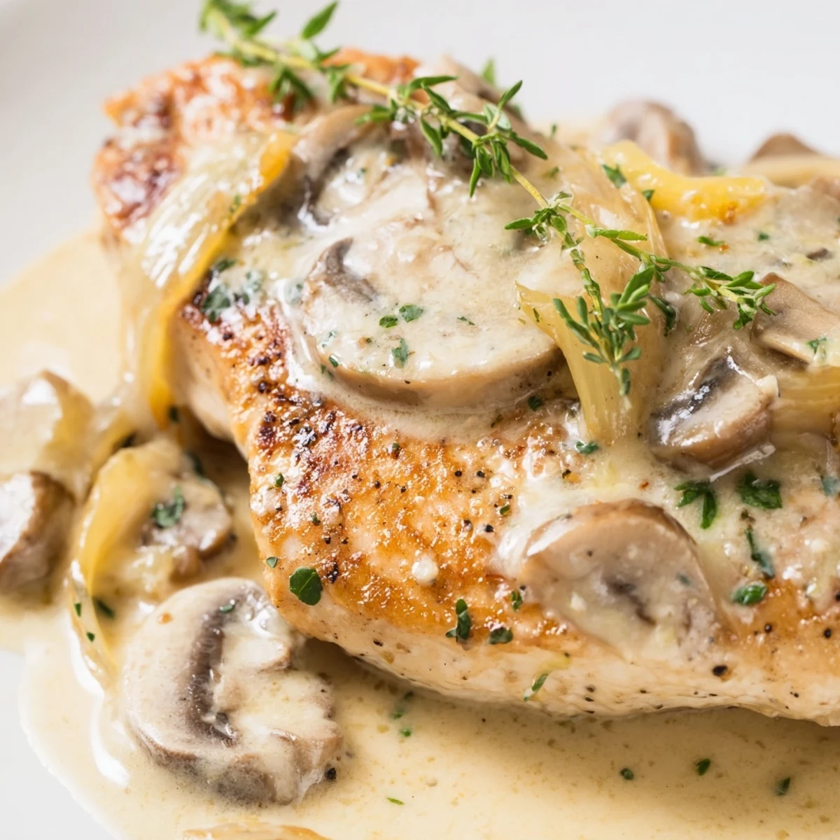 Topped with fresh parsley and a sprinkle of Parmesan, this easy one-pan Chicken Mushroom Skillet is perfect served over fluffy mashed potatoes for a hearty dinner.