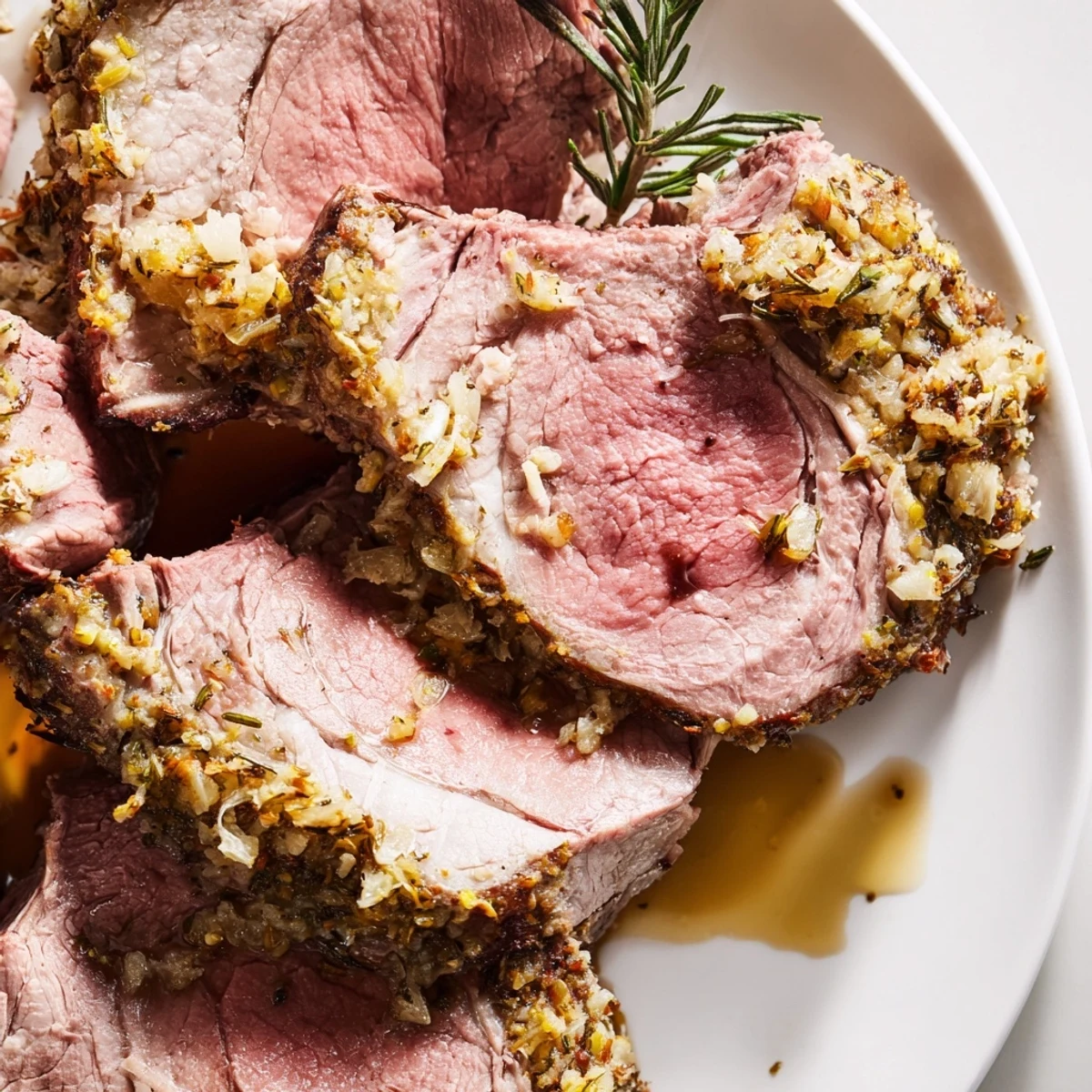 Juicy Roasted Leg of Lamb with Anchovy and Rosemary resting next to roasted carrots and potatoes in a rustic pan.