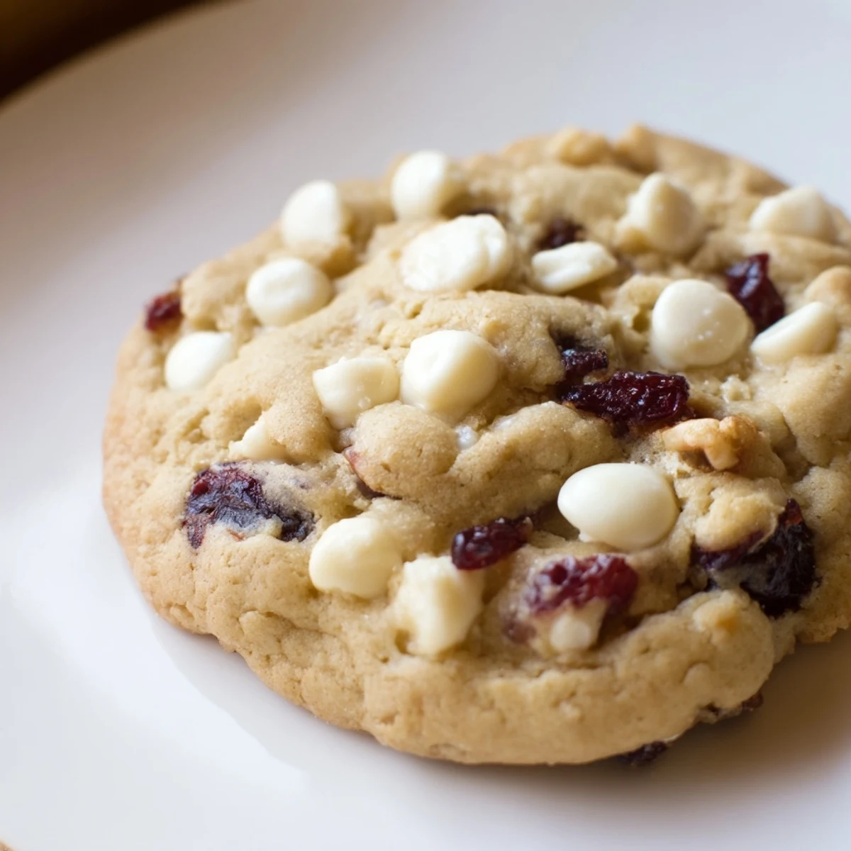 Freshly baked White Chocolate and Cranberry Cookies on parchment, offering a buttery aroma and soft centers with crisp edges.