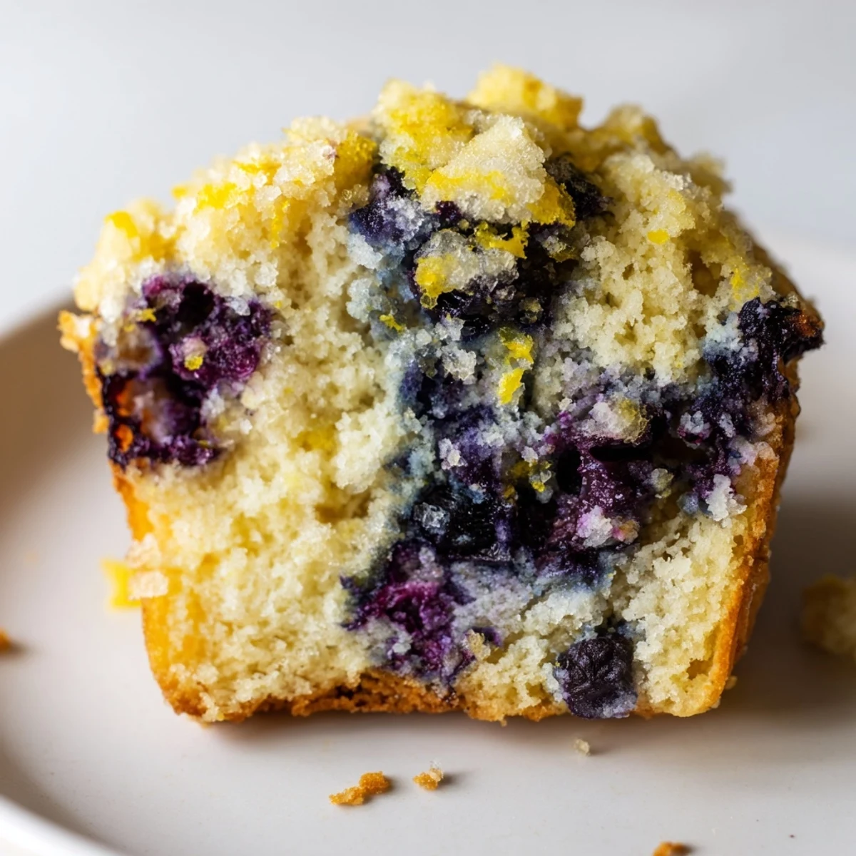 A platter of warm Lemon Blueberry Muffins showcases juicy blueberries and a tender crumb, perfect with afternoon tea.