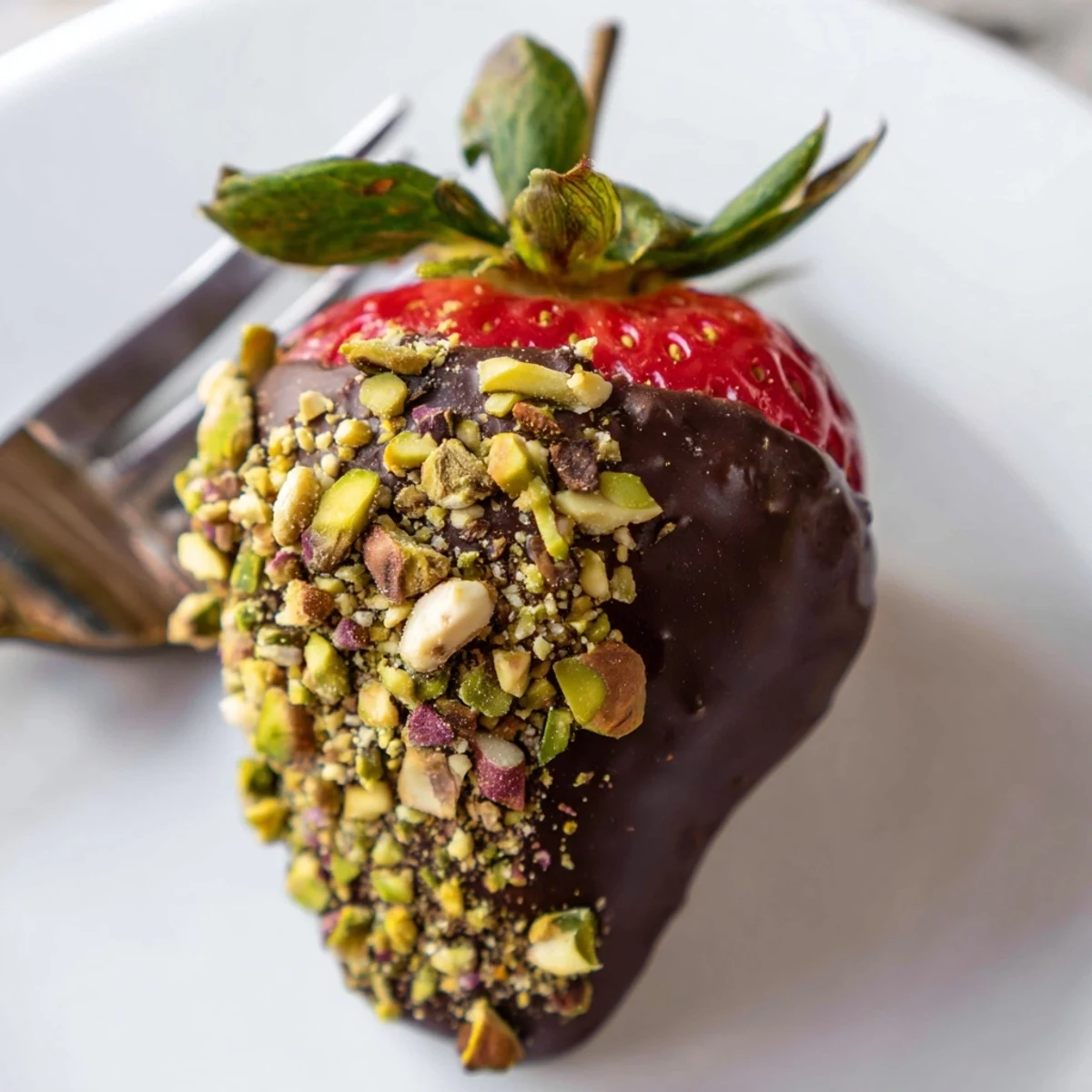 Glossy dark chocolate covered strawberries with nuts displayed on a parchment-lined tray, an easy make-ahead treat for romantic evenings or party dessert tables.