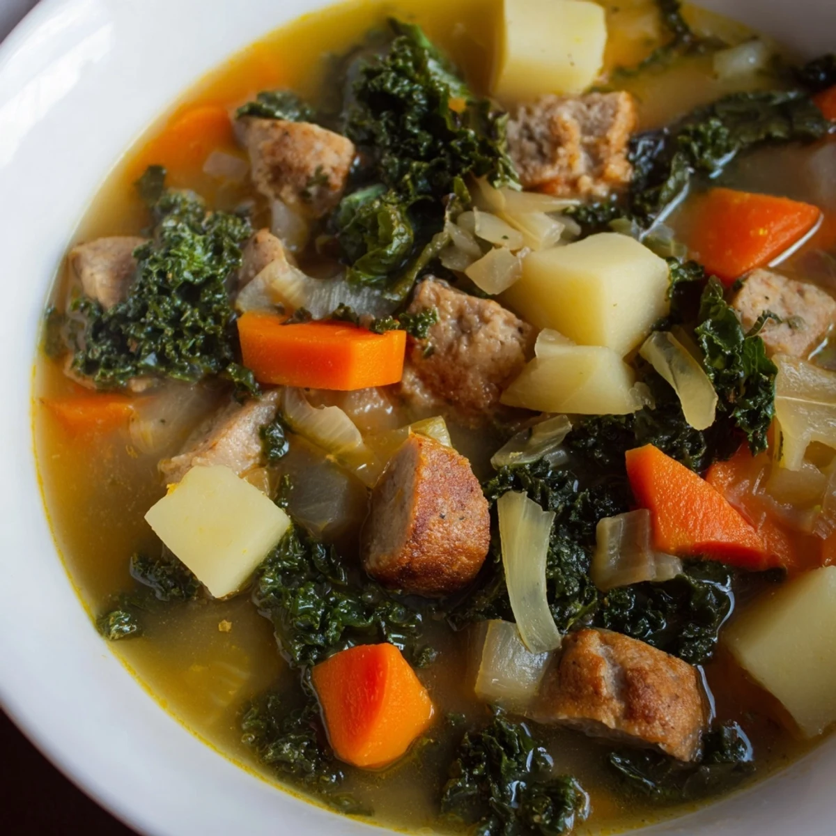 Sliced turkey sausage and wilted greens make this hearty Turkey Sausage and Kale Soup with Potatoes ideal for cold nights.