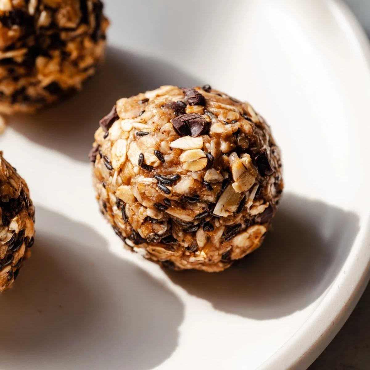 Homemade Chocolate Peanut Butter Energy Bites on a rustic plate, ideal for a quick snack or post-workout.