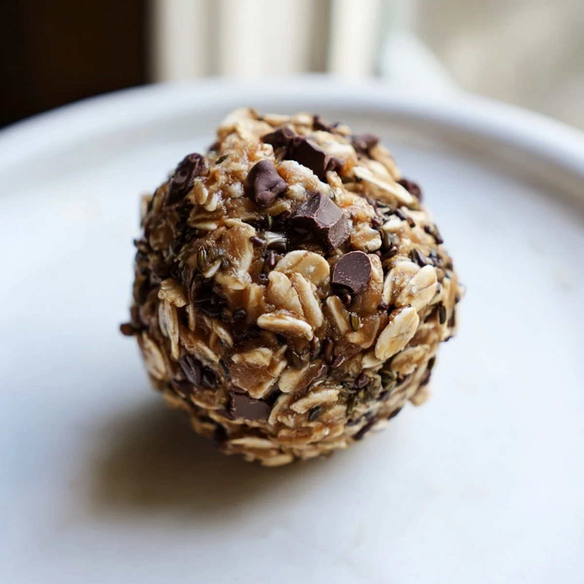 Close-up of round, no-bake Chocolate Peanut Butter Energy Bites rolled in shredded coconut.