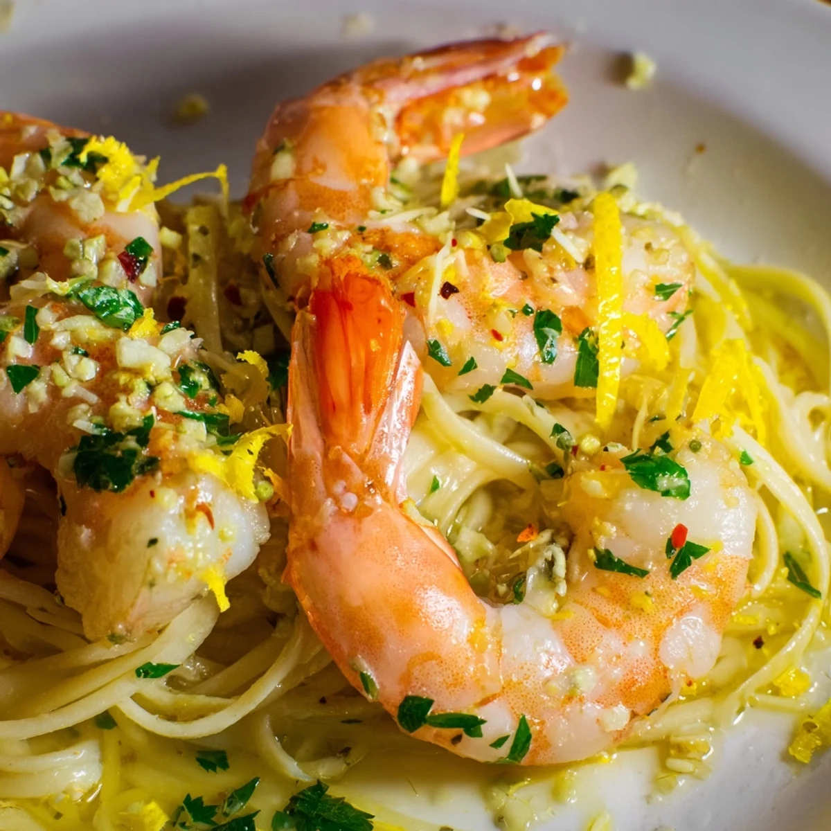 Sizzling Lemon Garlic Shrimp Scampi with fresh parsley and lemon wedges ready for a quick weeknight dinner.